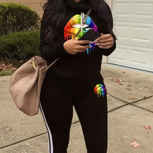 Black, rainbow lip, graphic jogging/Track suit Large - Picture 5 of 6